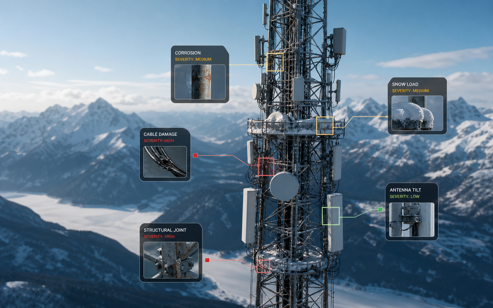 Drone-based infrastructure inspection system for a telecom operator interface preview
